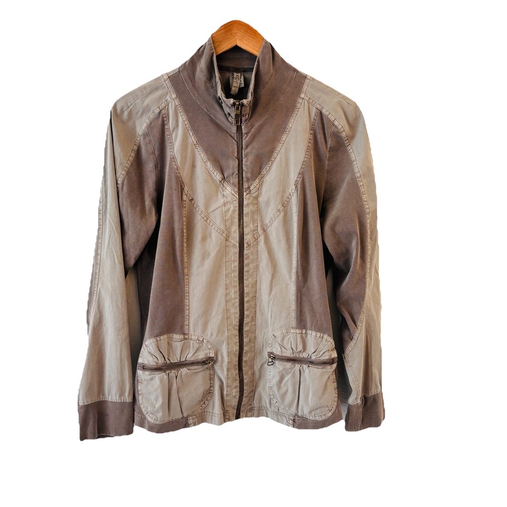 XCVI Boho Utility Jacket Womens Size L Full Zip Gorpcore Outdoors Taupe Stretch